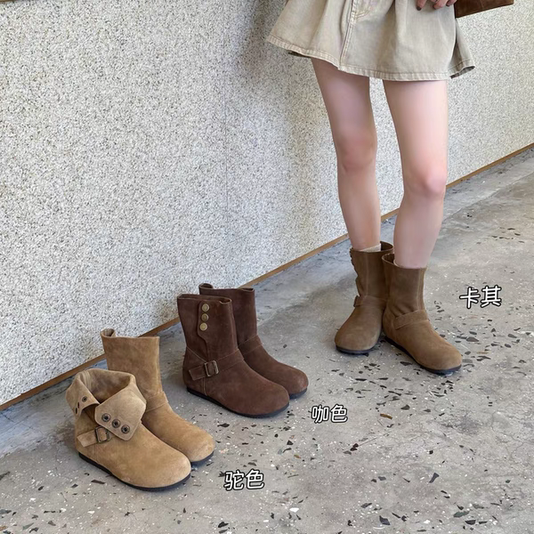 2025秋款真皮厚底马丁靴木与希女鞋内增高短筒靴子百搭休闲靴子