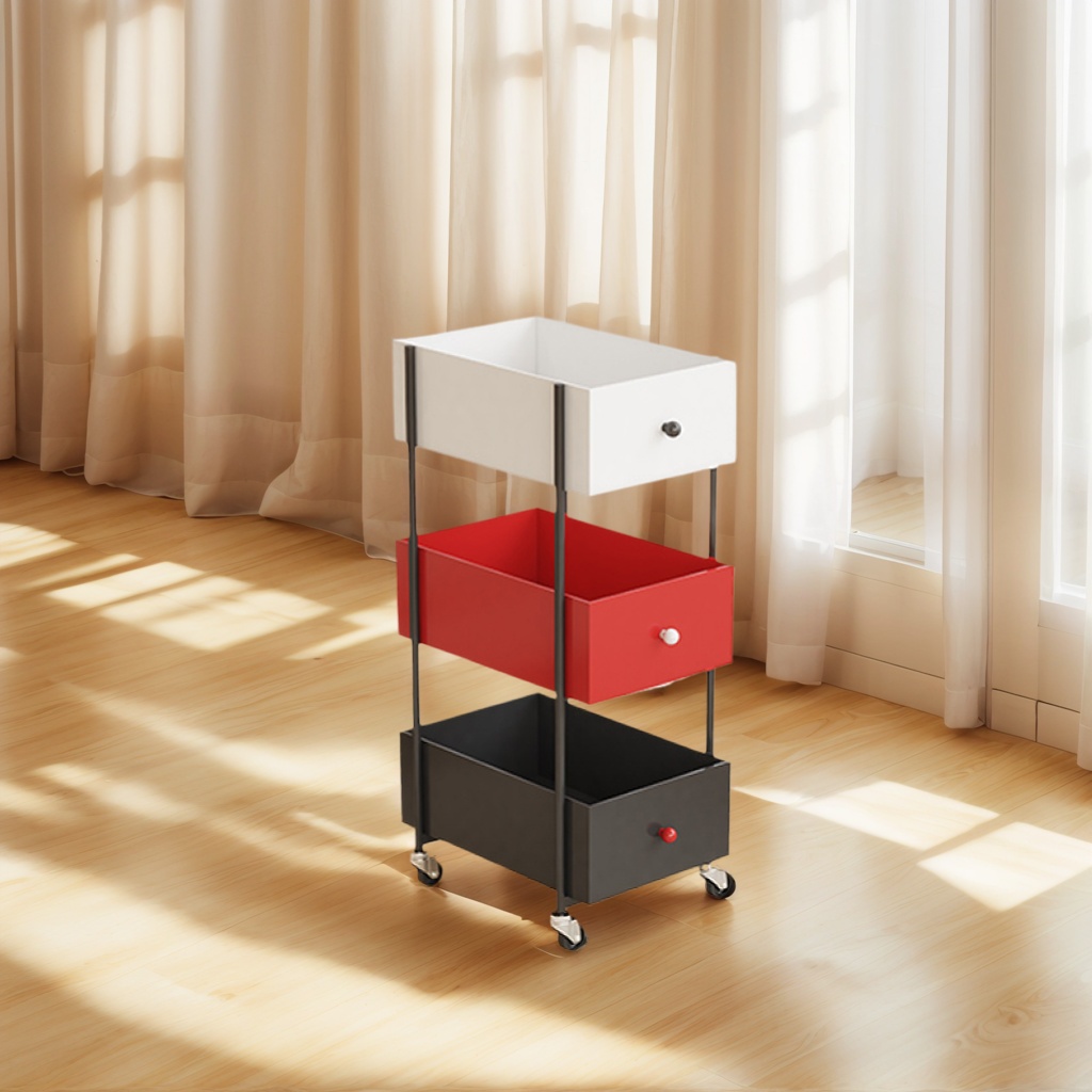 撞色三层置物架中古零食置物架