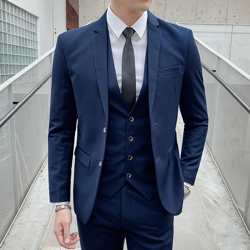 西装套装男新款男士纯色西服套装商务正装新郎伴郎西服西裤两件套,男装西服套装,星座1607