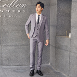 黑色男士西装套装商务正装休闲修身气质新郎伴郎结婚礼服四件套，男装西服套装，星座1607