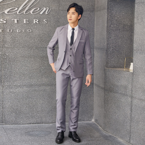 黑色男士西装套装 商务正装休闲修身气质新郎伴郎结婚礼服四件套图片