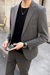 黑色西服套装青年商务正装新郎结婚礼服英伦修身大码男西装两件套图片