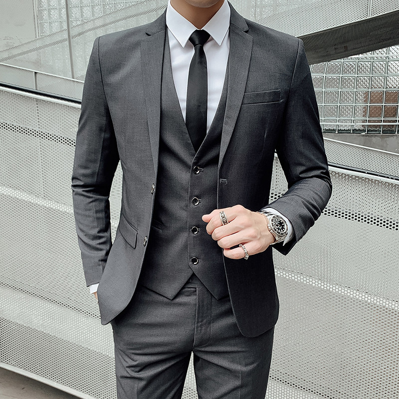 西装套装男新款男士纯色西服套装商务正装新郎伴郎西服西裤两件套,男装西服套装,星座1607