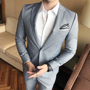 男士黑色西服西裤职业正装纯休闲两扣西装套装新郎婚礼礼服三件套图片