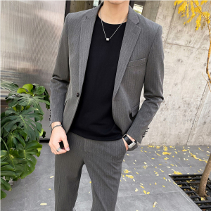 黑色西服套装青年商务正装新郎结婚礼服英伦修身大码男西装两件套图片