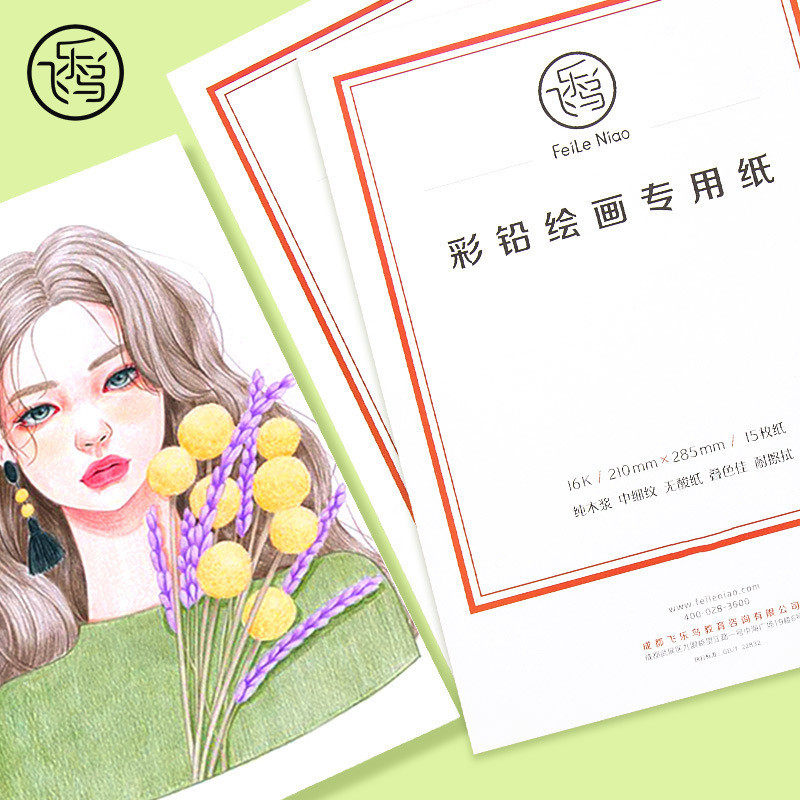 飞乐鸟彩铅纸绘画油性学生美术专用画纸300克加厚32k细纹纸