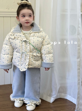 2025深秋冬女加绒外套儿童可爱卡通碎花夹棉外套77050牛仔裤77053