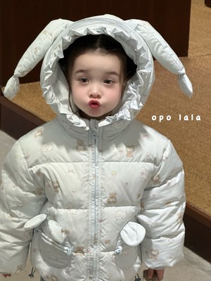2025冬opolala卡通可爱印花白鸭绒连帽外套女宝保暖羽绒服77030