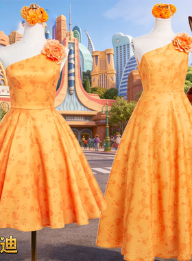 疯狂动物城2朱迪cos服橙色单肩舞会礼服裙装饰蓬蓬裙cosplay表演