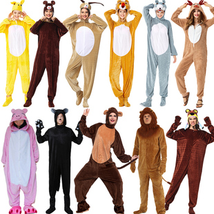 万圣节COS卡通动物成人演出大灰狼猴子狐狸老虎狮子连体表演服装