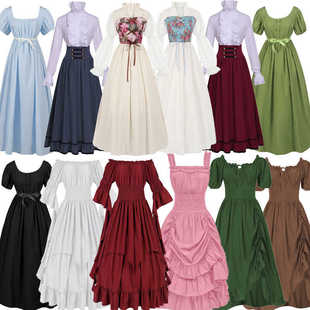 欧美方领捆绑束腰中世纪文艺复兴复古连衣裙 话剧舞台cosplay服女