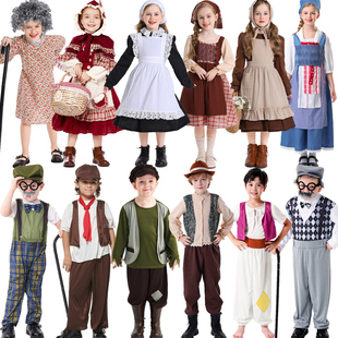 欧洲中世纪音乐剧法国民族农场主卖火柴的小女孩演出服装儿童服饰