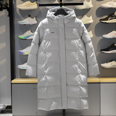 李宁保暖连帽长款女子羽绒服