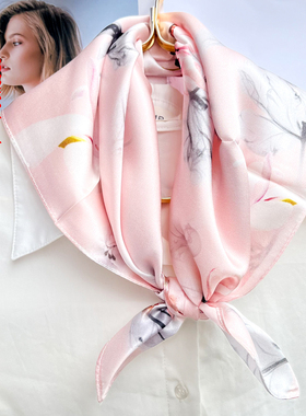 100%桑蚕丝丝巾真丝小方巾女53x53cm秋冬高端复古系脖围巾高级感