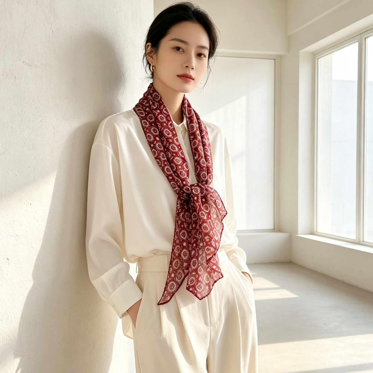 上海故事乔其纱真丝小方巾桑蚕丝薄款飘逸夏季百搭贵气长围巾女