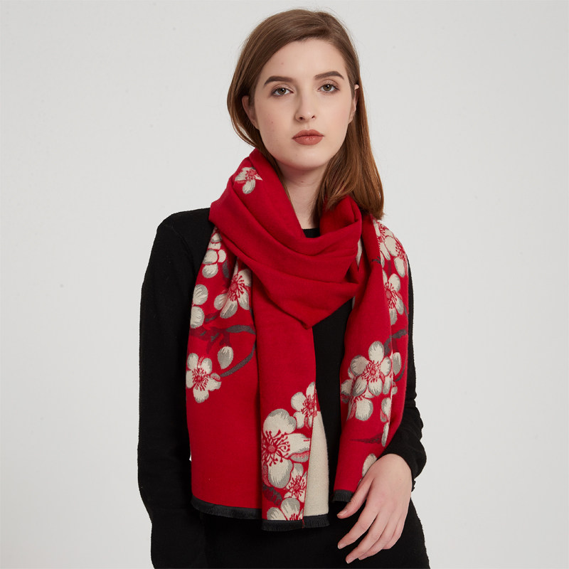 马年本命年围巾女秋冬季旗袍外搭高端加厚保暖红色披肩礼盒送长辈