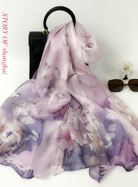 上海故事真丝丝巾女新款外搭披肩温柔风纱巾桑蚕丝妈妈送礼围巾