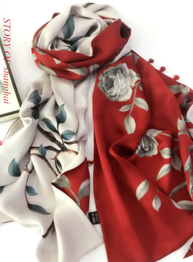 上海故事真丝丝巾女送礼长辈100%桑蚕丝围巾妈妈旗袍披肩外搭高端