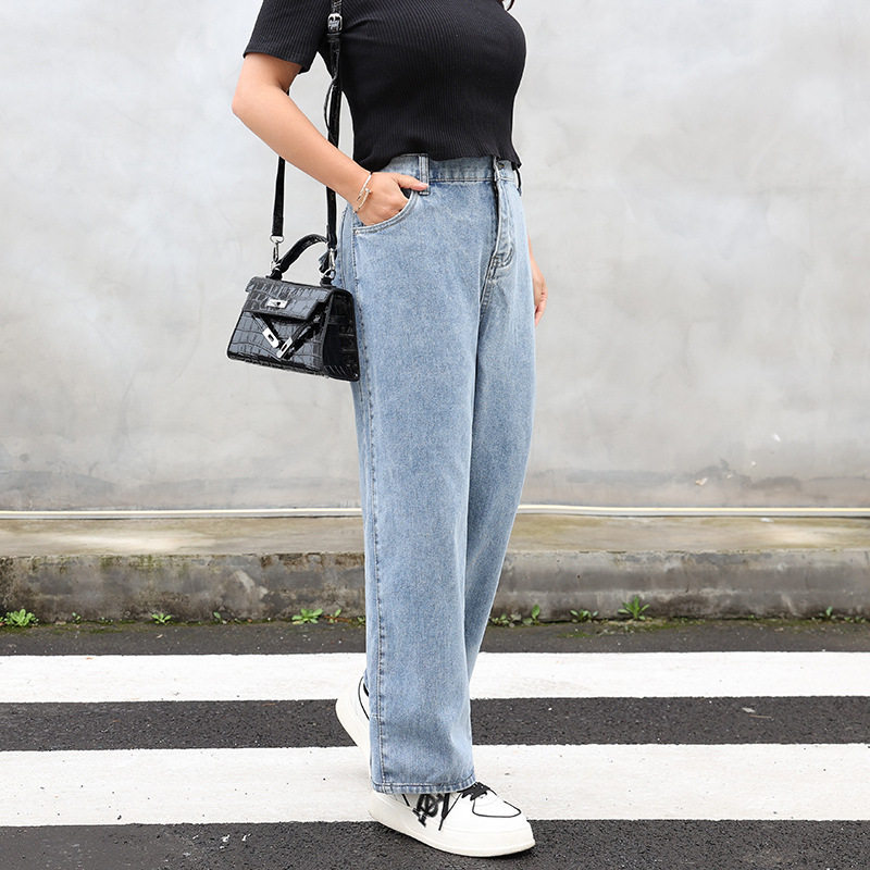 200 POUNDS EXTRA LARGE SIZE WOMENS SPRING AND SUMMER TROUSERS CHUBBY GIRL FAT MM WIDE LEG HIGH-WAISTED LOOSE AND FAT LEG THICK JEANS 300