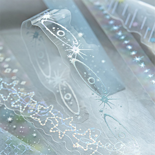 捕捉星星系列PET立体烫银白墨贴纸包 ins梦幻星星烫银手账贴纸
