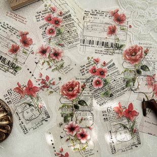万花筒手记PET白墨手账贴纸包 饰贴画素材 ins复古花卉手帐diy装