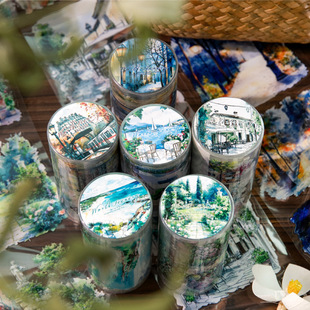 森屿暖树世界 ins风景主题贴纸手账diy贴纸 边角系超长循环胶带