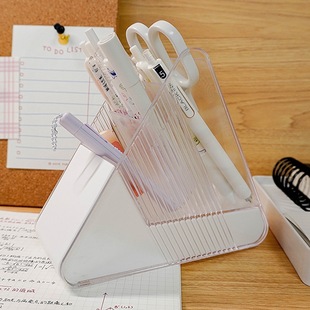 三角斜插式 笔筒收纳盒亚克力透明ins简约笔桶办公桌面学生文具盒