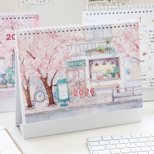 新款 2026年日历记事本ins风高颜值台历定制卡通计划桌面年历摆件