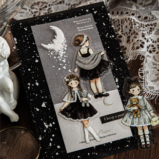 森屿暖树星眠童话少女札PET白墨贴纸包 可爱人物女孩手帐贴画