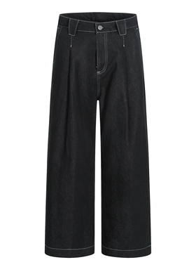 SIMPLE REVIVE 25FW 美式复古微喇仿原牛廓形打褶直筒牛仔裤