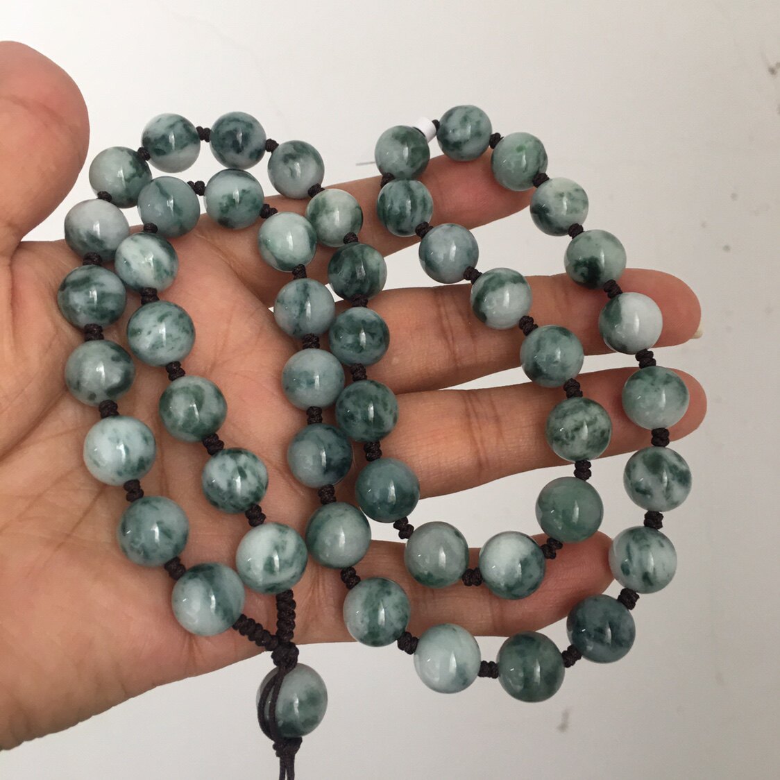 天然翡翠男款玉石珠链卡10圆珠路路通珠链玉佩挂绳链颗颗飘花