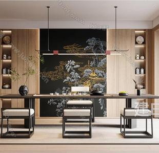 新中式 实木茶桌椅组合轻奢大茶台定制现代简约办公室接待泡茶桌