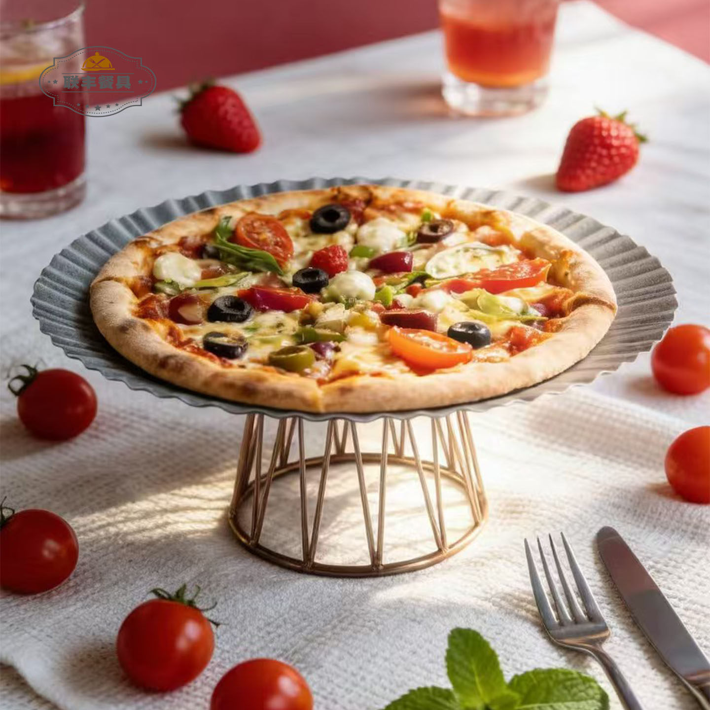 创意复古水波纹披萨托盘pizza盘无柄圆形复古托盘展示架餐厅用具,餐饮具,盘,淘宝优惠券,粉丝福利购,淘宝优惠卷