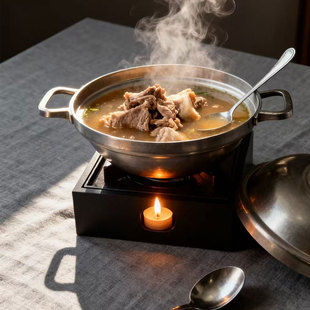 云贵川酸汤油焖鸡锅商用复古做旧干锅不锈钢雪花锅山野风位上餐具