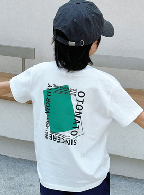 DLIDLIKIDS 夏新款男童洋气上衣简约字母印花百搭儿童纯棉短袖t恤