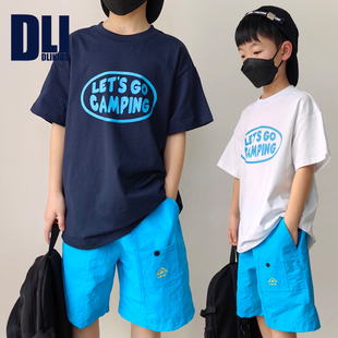 DLIDLIKIDS 夏季新款男女童户外露营亮色印花休闲上衣纯棉短袖t恤