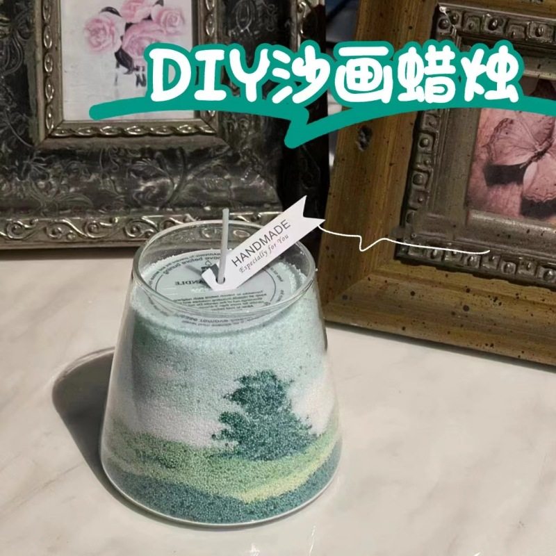 网红小红书 DIY手工沙画香薰蜡烛家居卧室摆件法式油画蜡烛材料包