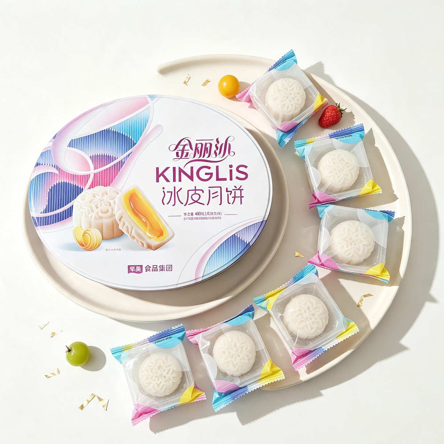 华美金丽沙冰皮月饼圆铁盒