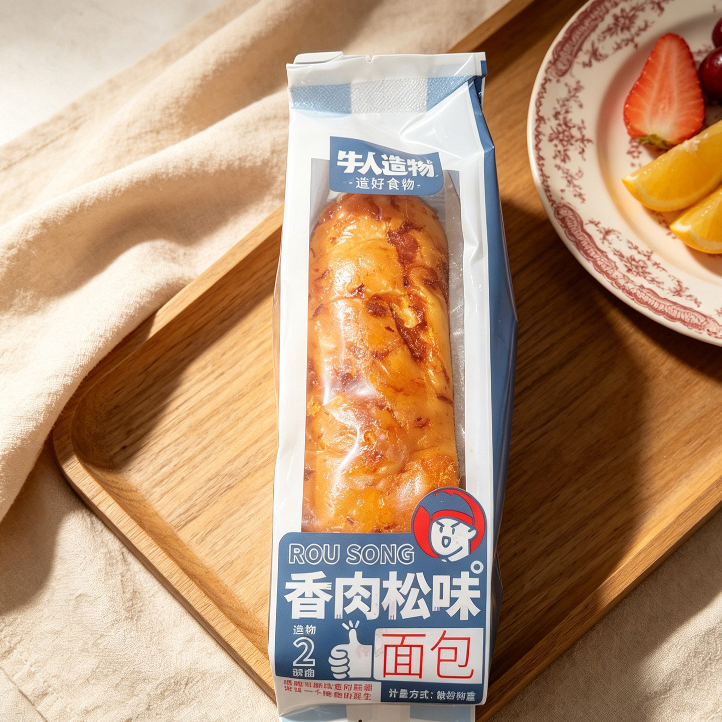 牛人造物香肉松味长条面包
