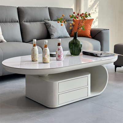 法式奶油风茶几桌椭圆形客厅家用2025新款轻奢现代简约高级感岩板