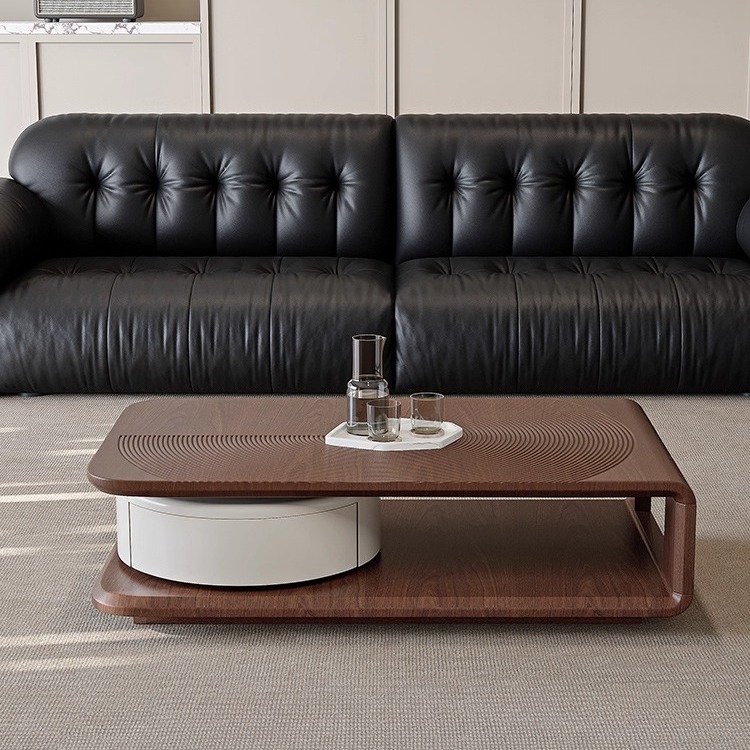 中古风可旋转茶几别墅客厅设计师天然胡桃木小户型高级感储物茶桌