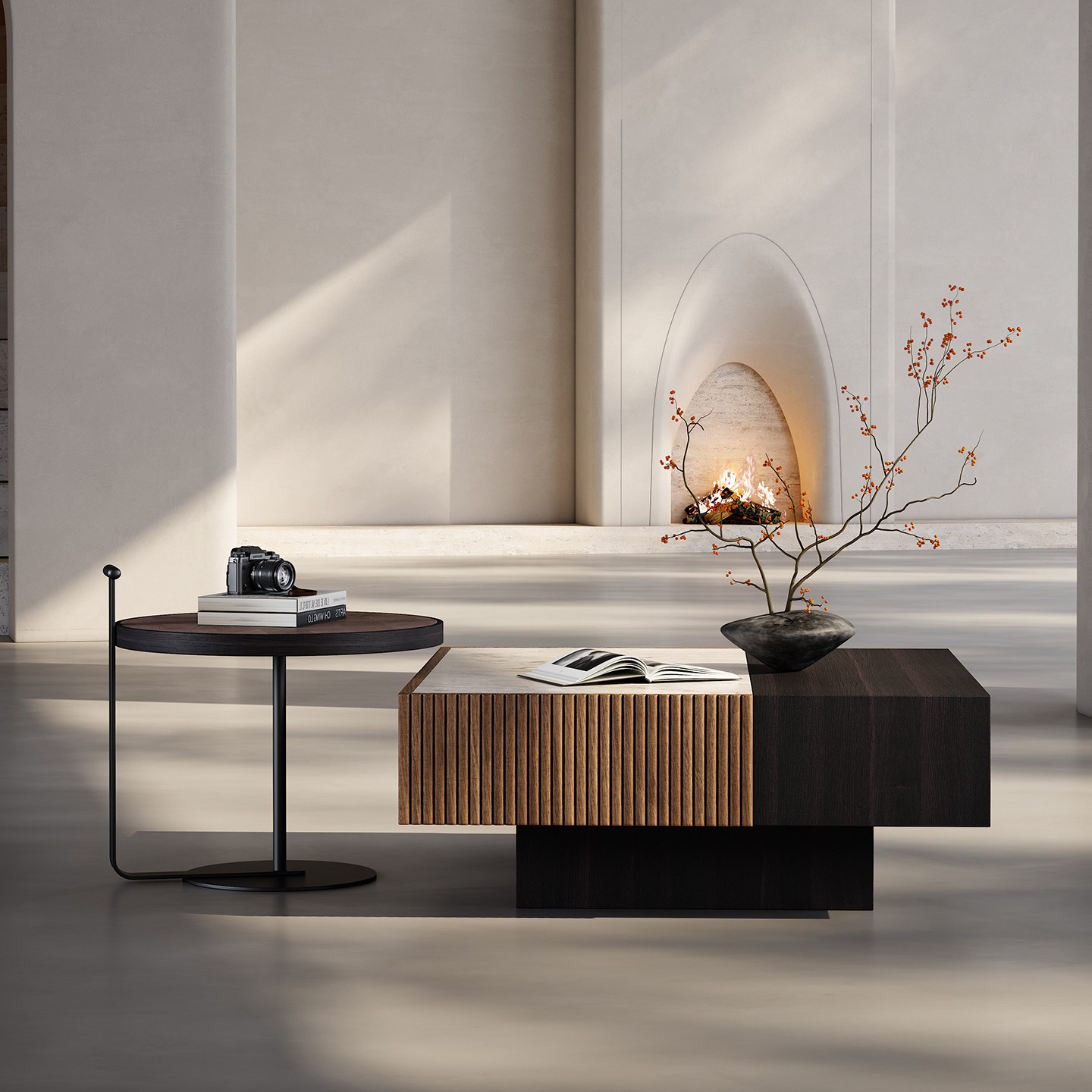 现代极简岩板茶几意式轻奢客厅家用高端创意设计师款方形茶几组合