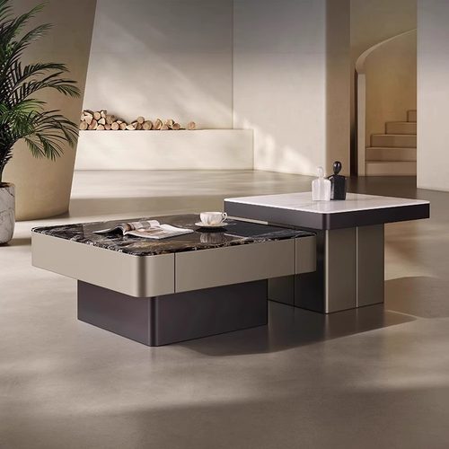 轻奢微晶石茶几意式极简小户型客厅家用设计师高级感奢石茶几