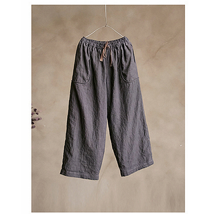 半价 宽松休闲裤 三季 君子灰亚麻质朴高级松紧腰双层直筒裤 款 断码