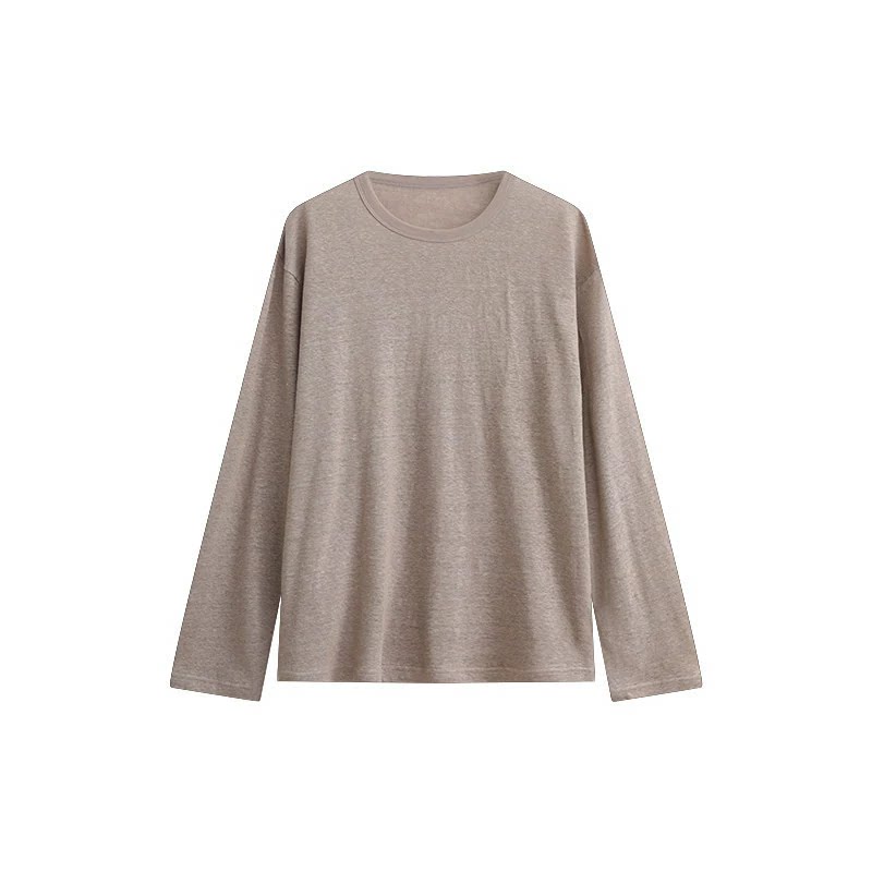 欢喜布衣 2026春夏款纯亚麻针织T恤女小个子新款休闲长袖打底衫