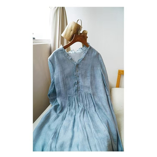 新款 100支天然纯苎麻连衣裙印花中长裙 夏季 欢喜布衣