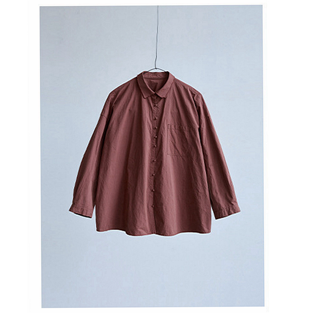 欢喜壹旧  秋冬款榛果红棕棉布高密纯棉宽松长袖衬衫