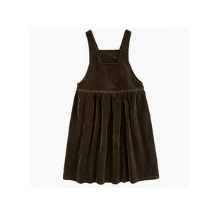 断码半价! 秋冬装衫苔绿复古平绒加厚圆领宽松气质背带连衣裙女