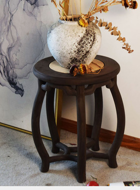 黑不二|创意中古花几\中式复古全实木凳子侘寂风乌木黑色中古家具