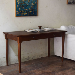 黑不二/老柚木书桌中古风办公桌全实木复古宅寂家用学习书房书桌